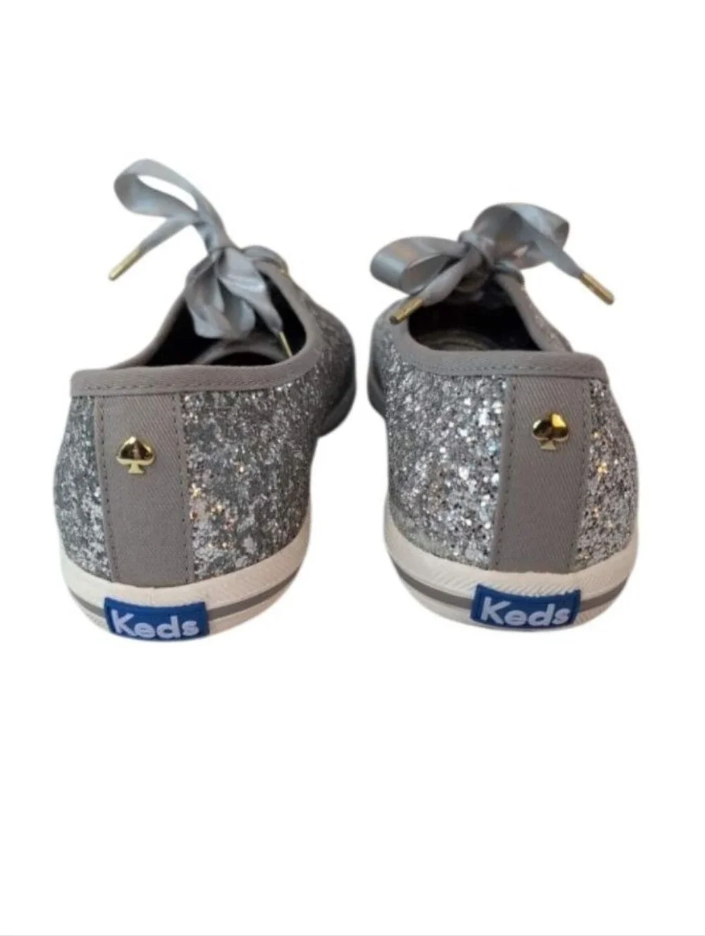 Kate Spade Keds Sliver Glitter Ribbon Lace 8.5 - Picture 2 of 8
